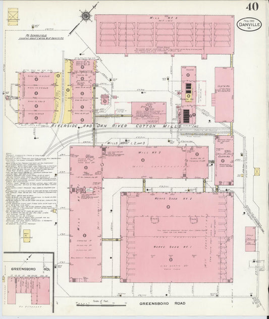 Sanborn Fire Insurance Map from Danville, Independent Cities, Virginia (1910), Sheet #0040 - Historic Sanborn Fire Insurance Map Print, vintage old map wall art, antique decor, genealogy gift, Virginia Virginia map
