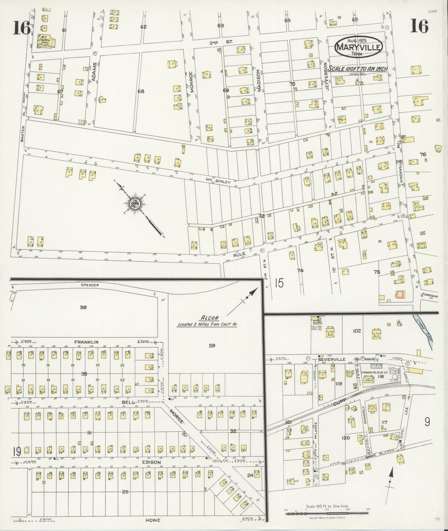 Sanborn Fire Insurance Map from Maryville, Blount County, Tennessee (1925), Sheet #0016 - Complete Map Set gallery image, historic Sanborn map, vintage wall art, Tennessee Tennessee