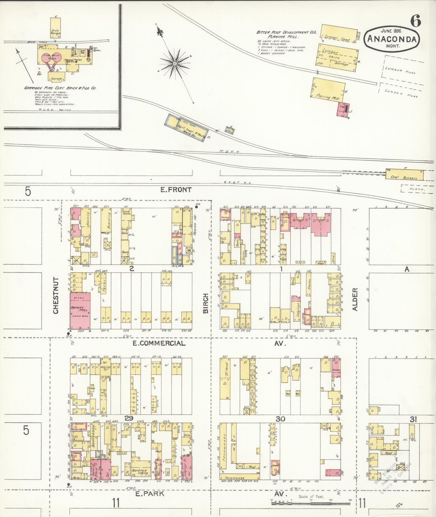 Sanborn Fire Insurance Map from Anaconda, Deer Lodge County, Montana (1896), Sheet #0006 - Complete Map Set gallery image, historic Sanborn map, vintage wall art, Montana Montana