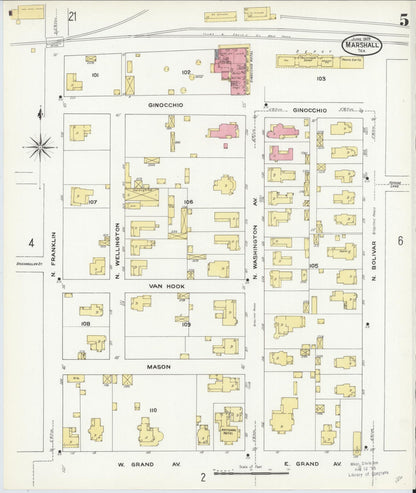 Sanborn Fire Insurance Map from Marshall, Harrison County, Texas (1909), Sheet #0005 - Complete Map Set gallery image, historic Sanborn map, vintage wall art, Texas Texas