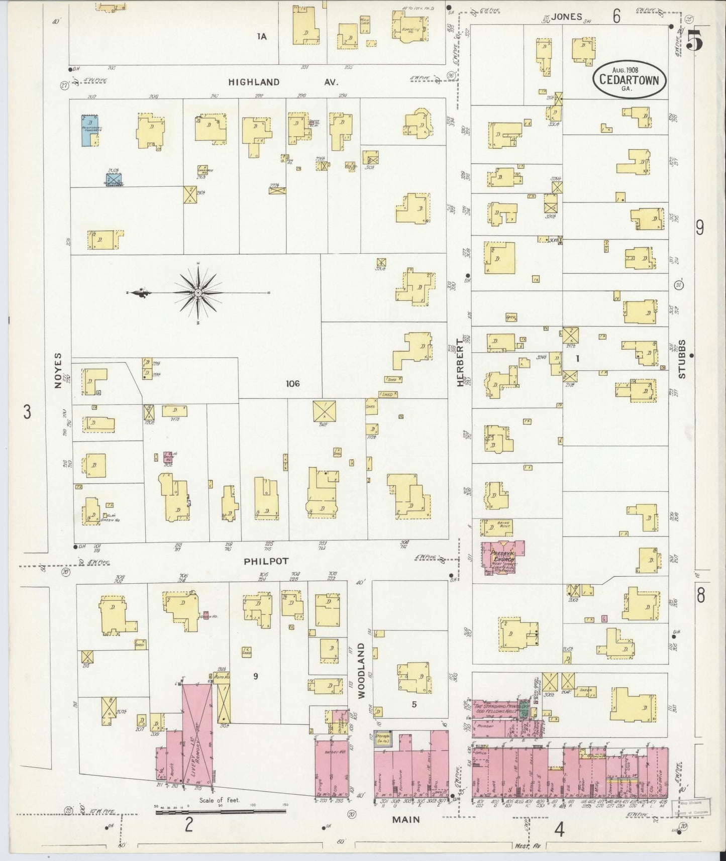 Sanborn Fire Insurance Map from Cedartown, Polk County, Georgia (1908), Sheet #0005 - Complete Map Set gallery image, historic Sanborn map, vintage wall art, Georgia Georgia