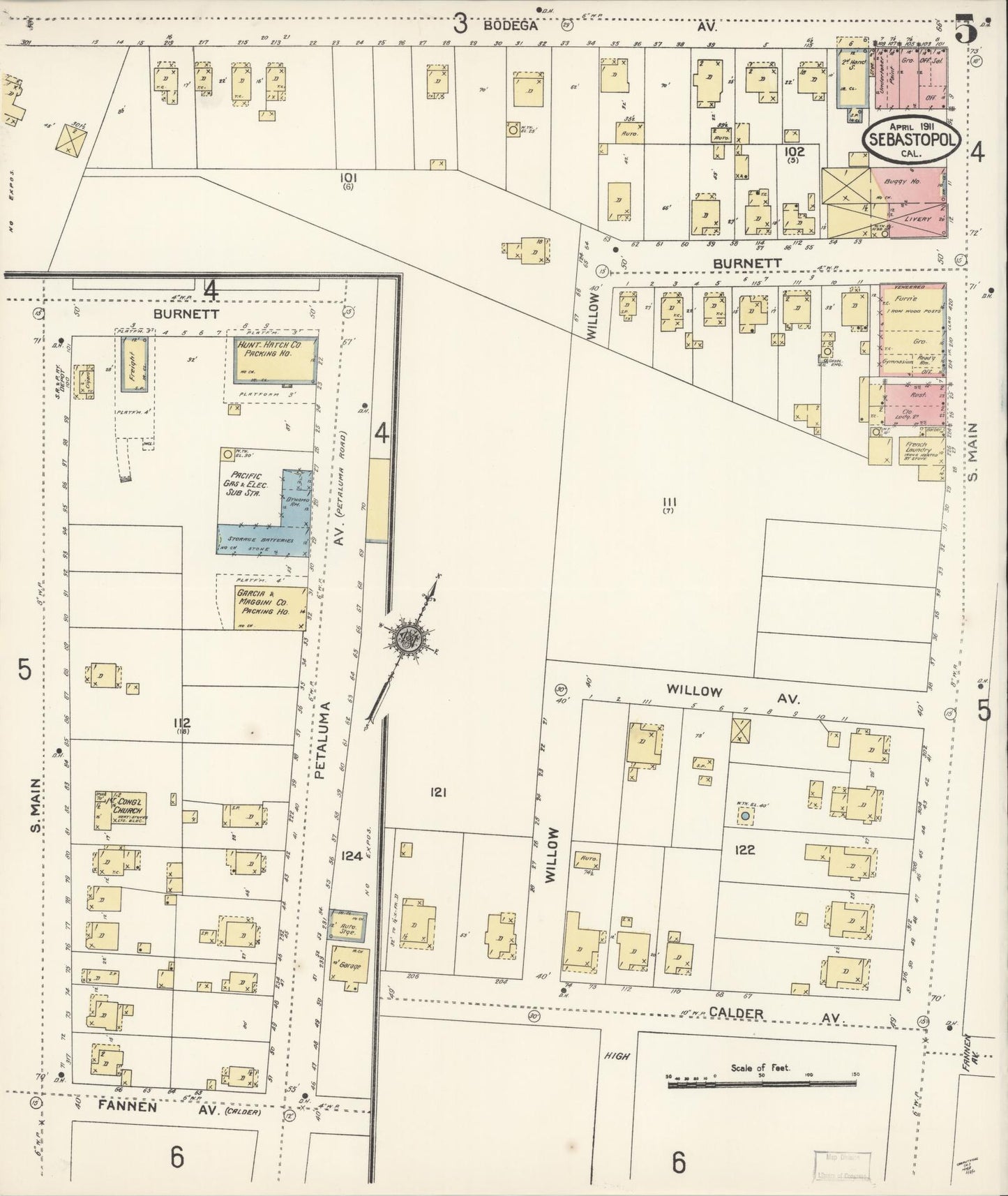 Sanborn Fire Insurance Map from Sebastopol, Sonoma County, California (1911), Sheet #0005 - Complete Map Set gallery image, historic Sanborn map, vintage wall art, California California