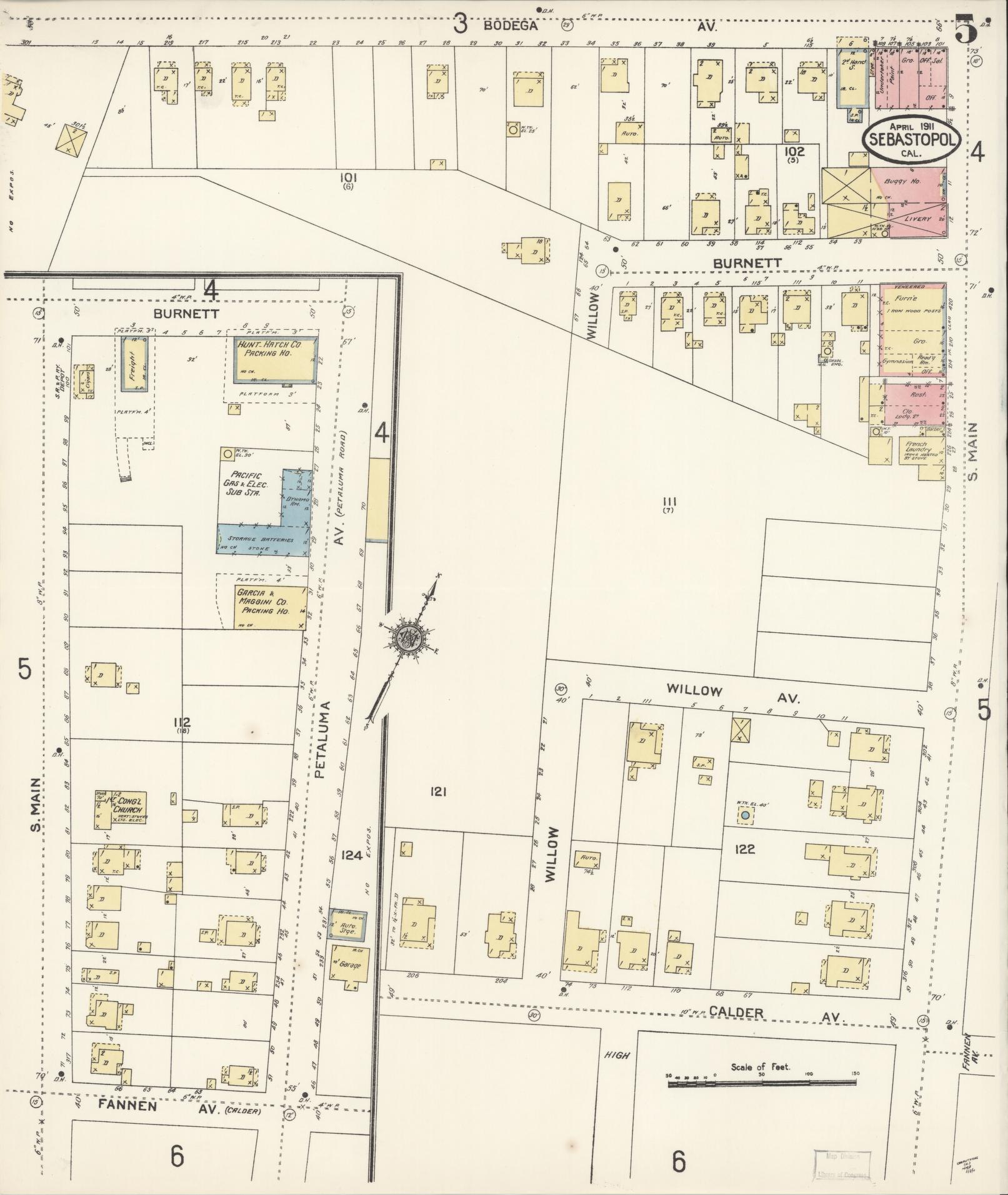 Sanborn Fire Insurance Map from Sebastopol, Sonoma County, California (1911), Sheet #0005 - Complete Map Set gallery image, historic Sanborn map, vintage wall art, California California