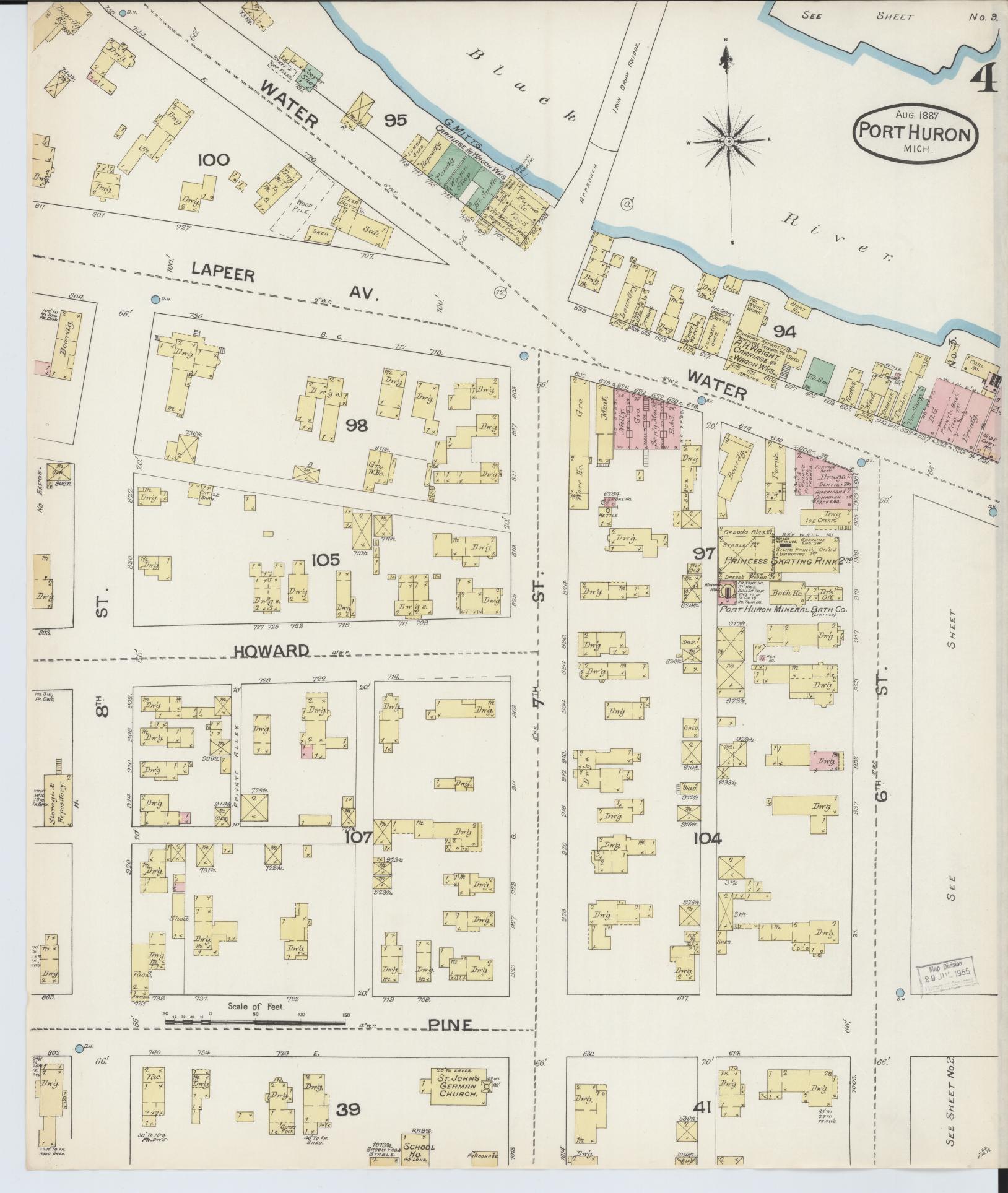 Sanborn Fire Insurance Map from Port Huron, Saint Clair County, Michigan (1887), Sheet #0004 - Complete Map Set gallery image, historic Sanborn map, vintage wall art, Michigan Michigan