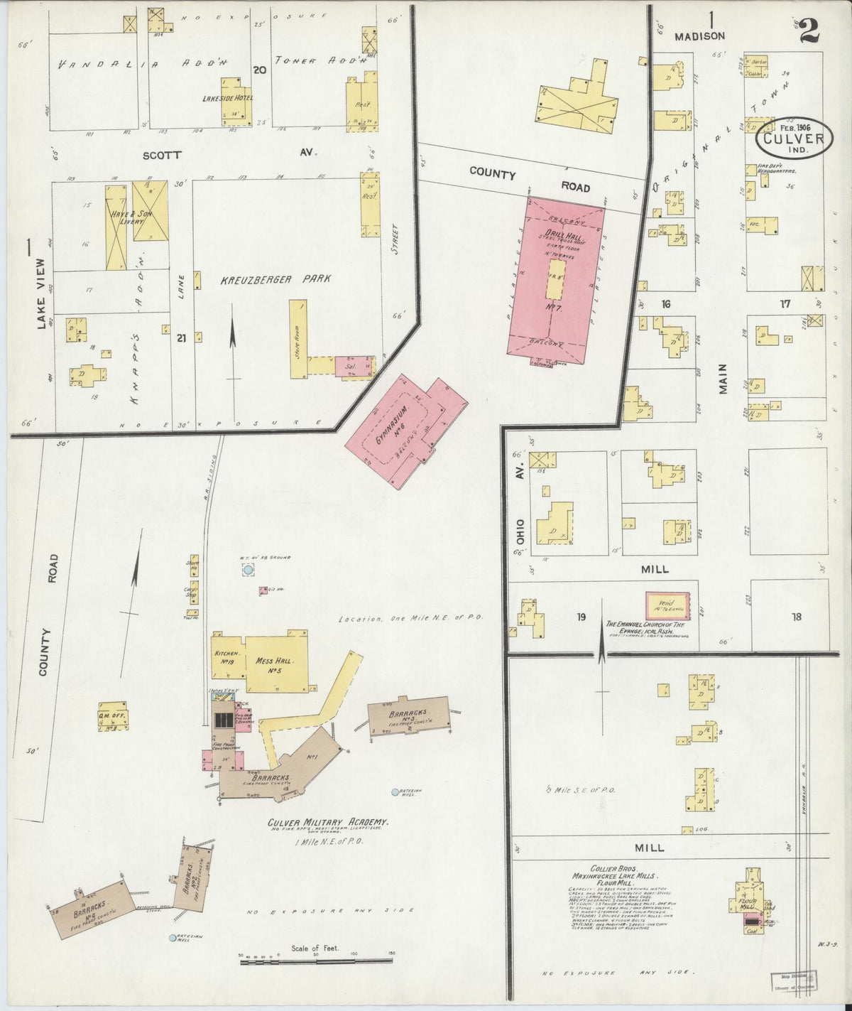 Sanborn Fire Insurance Map from Culver, Marshall County, Indiana (1906), Sheet #0002 - Historic Sanborn Fire Insurance Map Print, vintage old map wall art, antique decor, genealogy gift, Indiana Indiana map