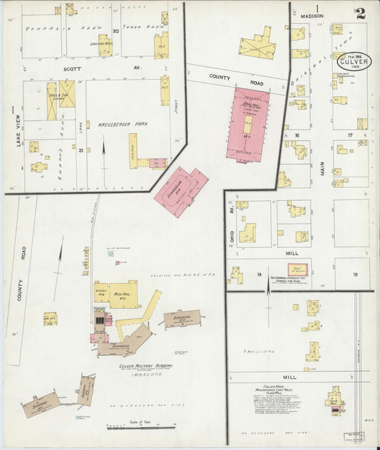 Sanborn Fire Insurance Map from Culver, Marshall County, Indiana (1906), Sheet #0002 - Historic Sanborn Fire Insurance Map Print, vintage old map wall art, antique decor, genealogy gift, Indiana Indiana map