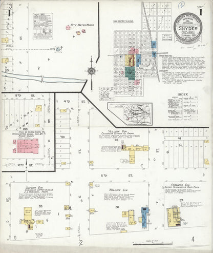Sanborn Fire Insurance Map from Snyder, Kiowa County, Oklahoma (1924), Sheet #0001 - Complete Map Set gallery image, historic Sanborn map, vintage wall art, Oklahoma Oklahoma