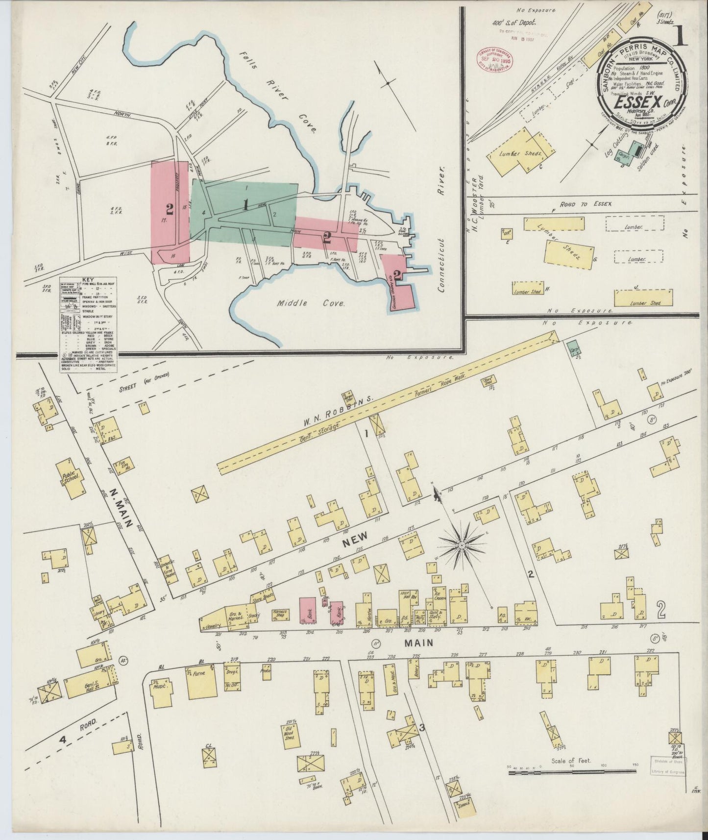 Sanborn Fire Insurance Map from Essex, Middlesex County, Connecticut (1895), Sheet #0001 - Complete Map Set gallery image, historic Sanborn map, vintage wall art, Connecticut Connecticut