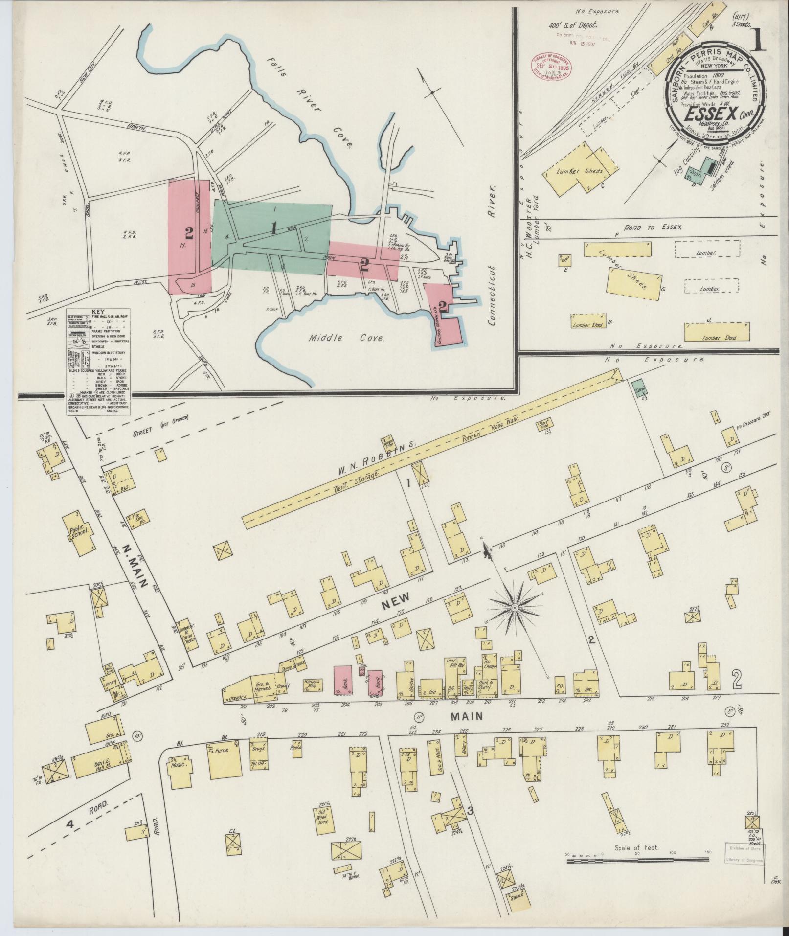 Sanborn Fire Insurance Map from Essex, Middlesex County, Connecticut (1895), Sheet #0001 - Complete Map Set gallery image, historic Sanborn map, vintage wall art, Connecticut Connecticut