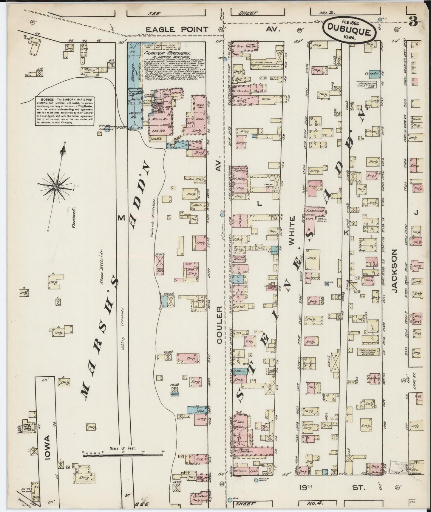 Sanborn Fire Insurance Map from Dubuque, Dubuque County, Iowa (1884), Sheet #0003 - Historic Sanborn Fire Insurance Map Print, vintage old map wall art