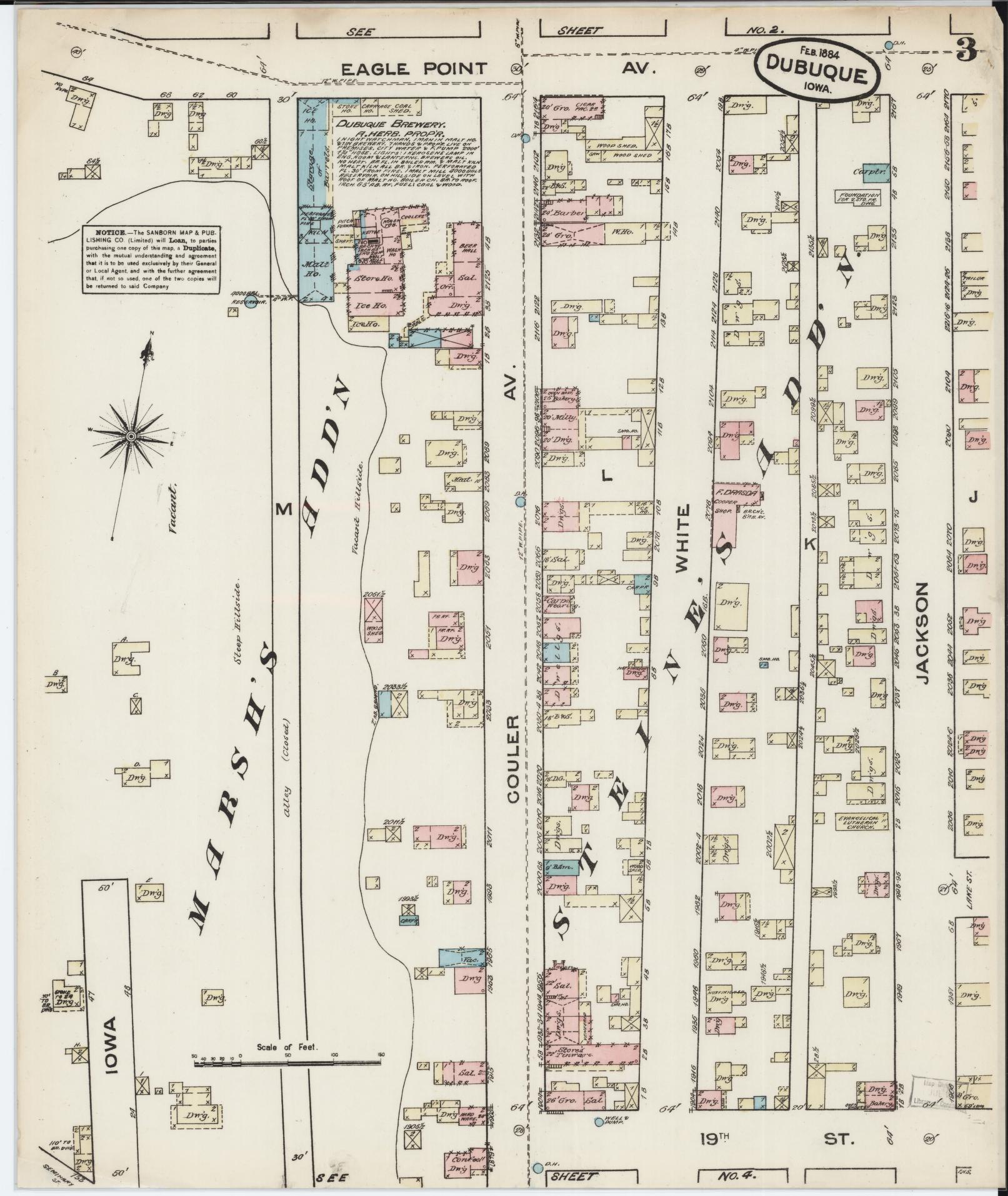 Sanborn Fire Insurance Map from Dubuque, Dubuque County, Iowa (1884), Sheet #0003 - Historic Sanborn Fire Insurance Map Print, vintage old map wall art