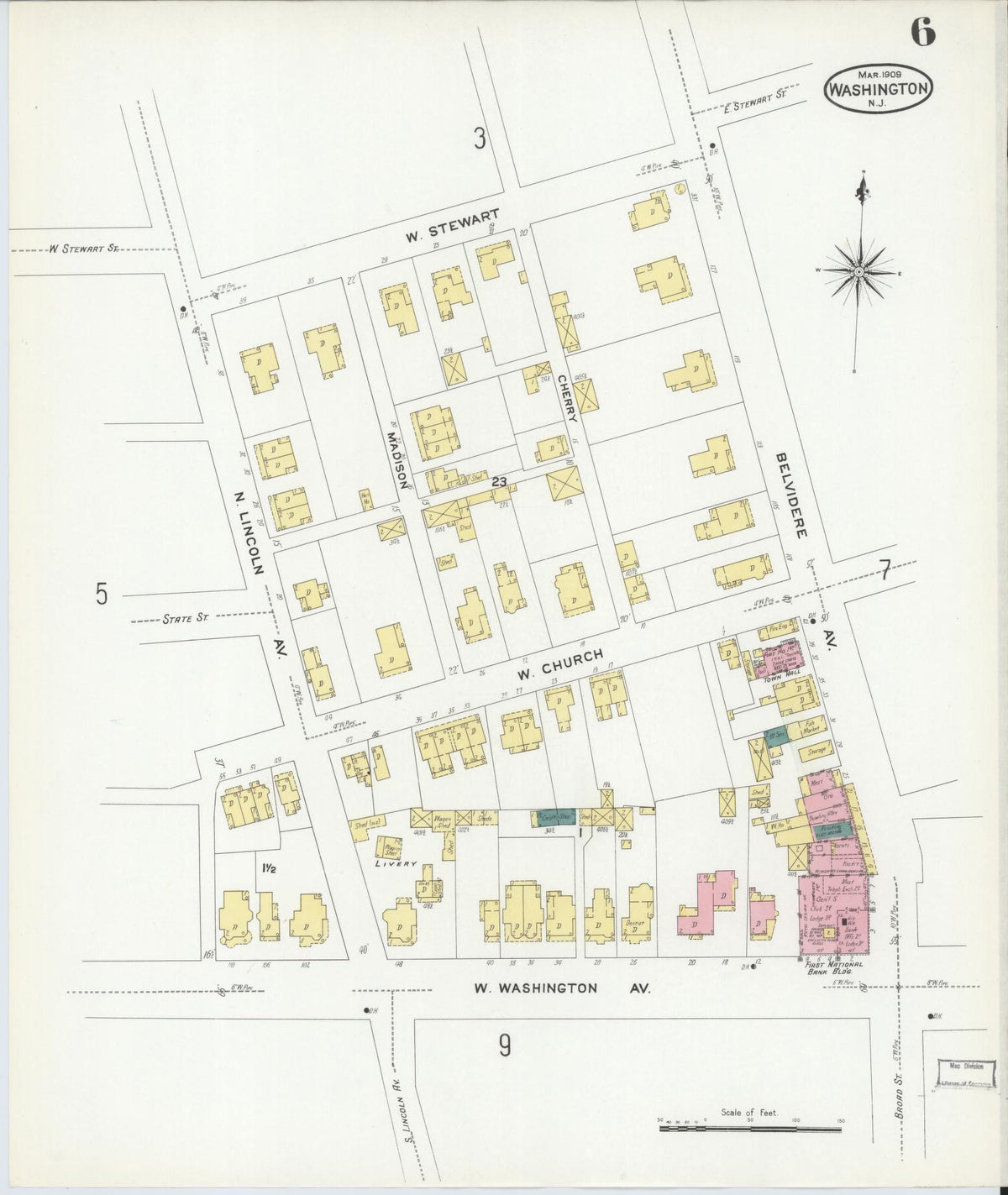 Sanborn Fire Insurance Map from Washington, Warren County, New Jersey (1909), Sheet #0006 - Complete Map Set gallery image, historic Sanborn map, vintage wall art, Washington Washington