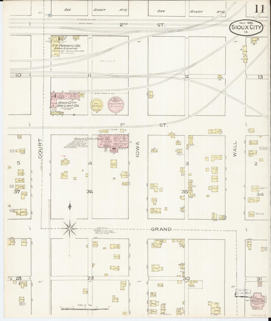 Sanborn Fire Insurance Map from Sioux City, Woodbury County, Iowa (1886), Sheet #0011 - Historic Sanborn Fire Insurance Map Print, vintage old map wall art