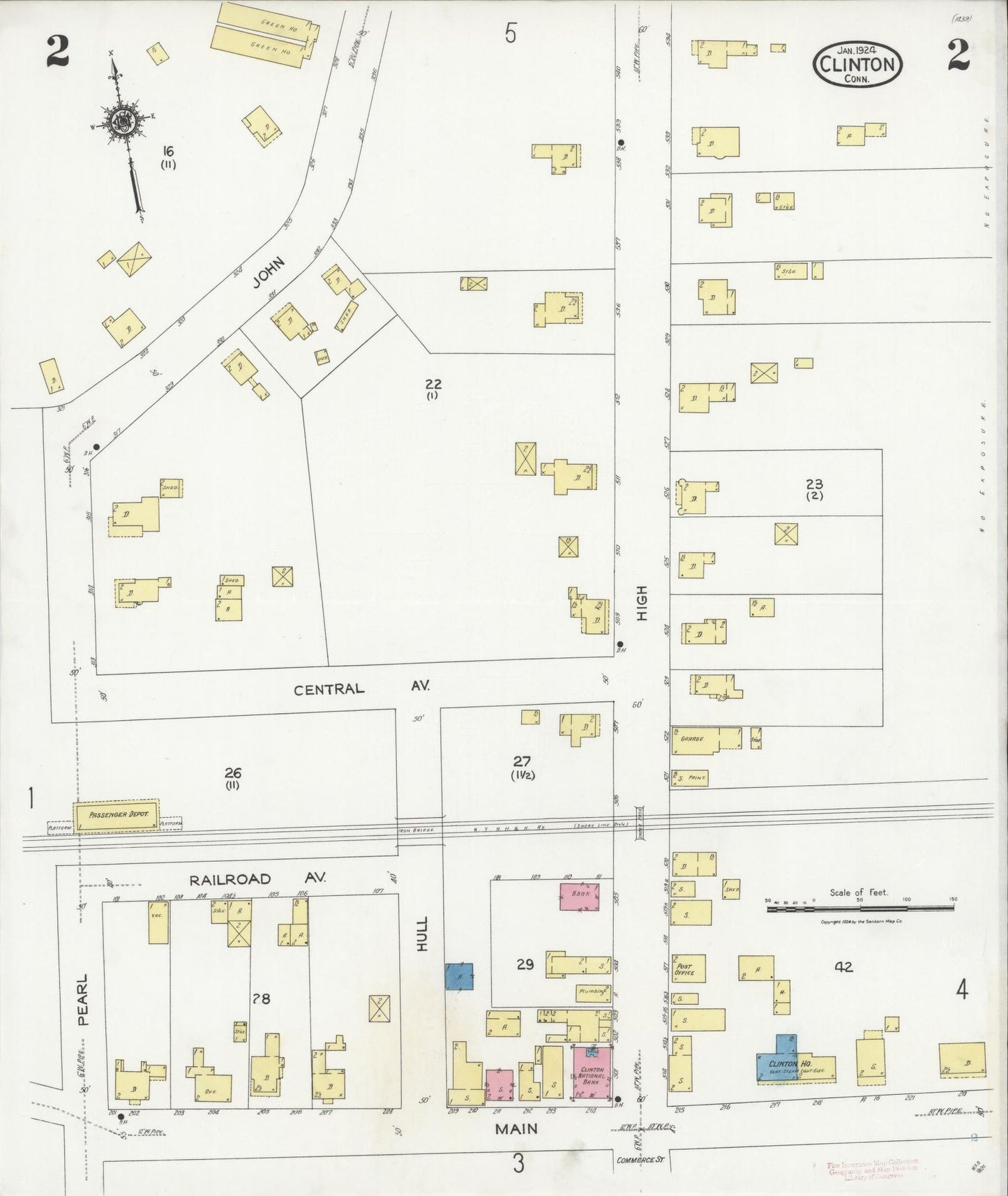 Sanborn Fire Insurance Map from Clinton, Middlesex County, Connecticut (1924), Sheet #0002 - Historic Sanborn Fire Insurance Map Print, vintage old map wall art, antique decor, genealogy gift, Connecticut Connecticut map