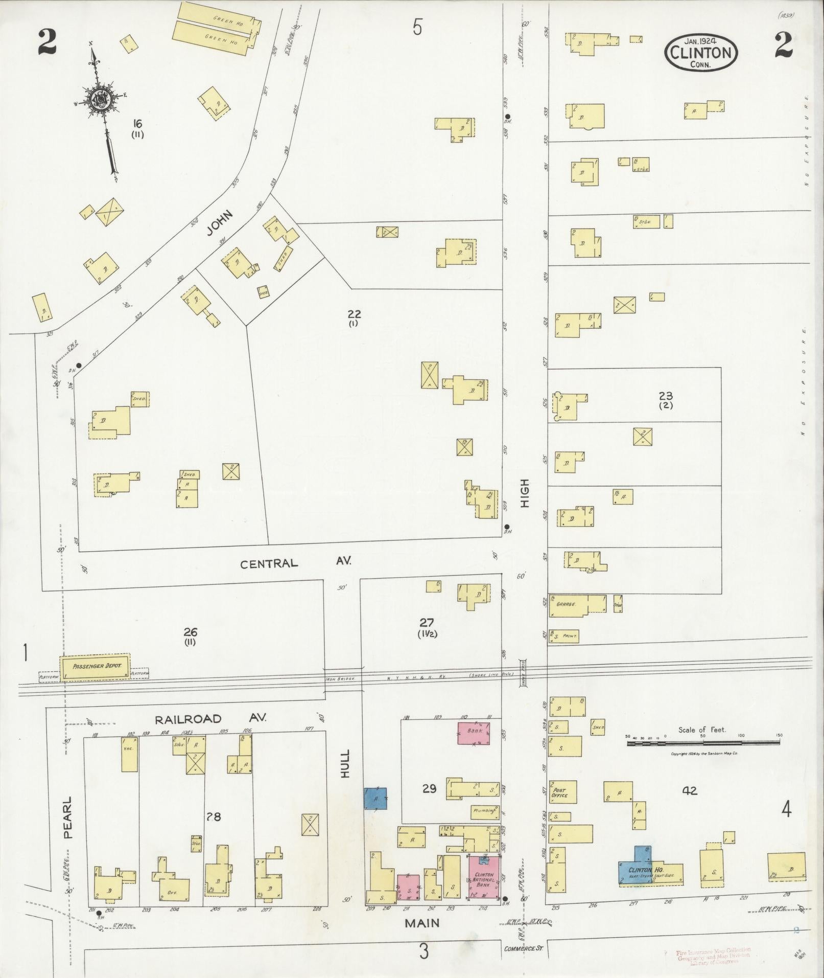 Sanborn Fire Insurance Map from Clinton, Middlesex County, Connecticut (1924), Sheet #0002 - Historic Sanborn Fire Insurance Map Print, vintage old map wall art, antique decor, genealogy gift, Connecticut Connecticut map