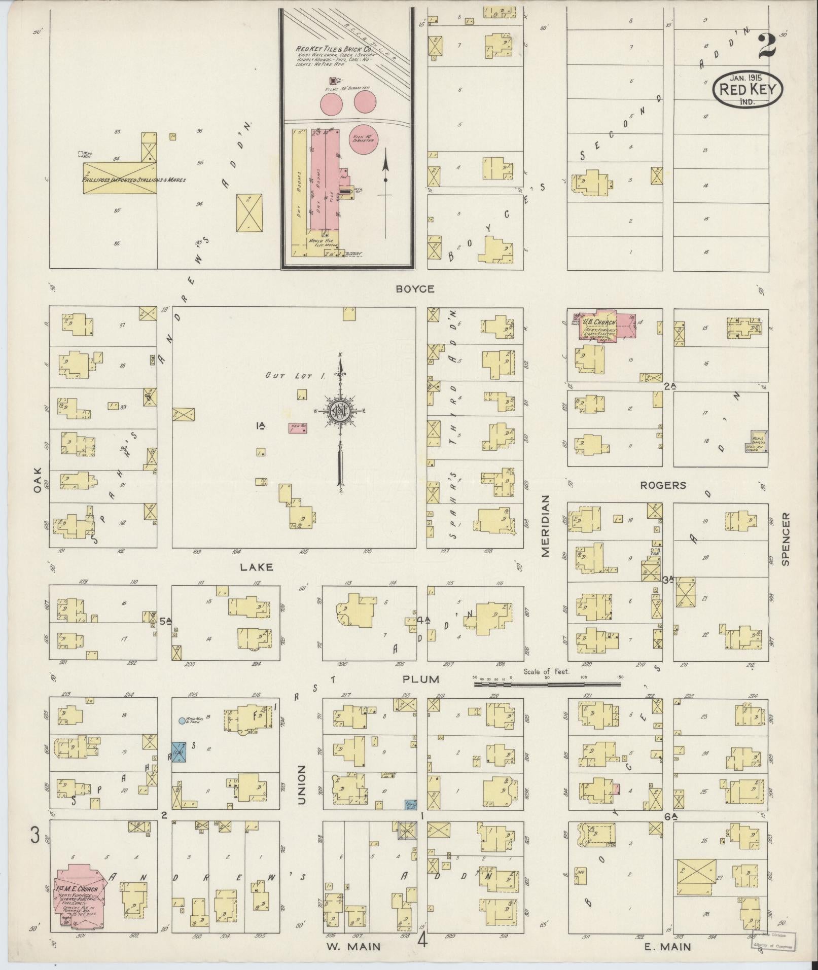 Sanborn Fire Insurance Map from Redkey, Jay County, Indiana (1915), Sheet #0002 - Complete Map Set gallery image, historic Sanborn map, vintage wall art, Indiana Indiana