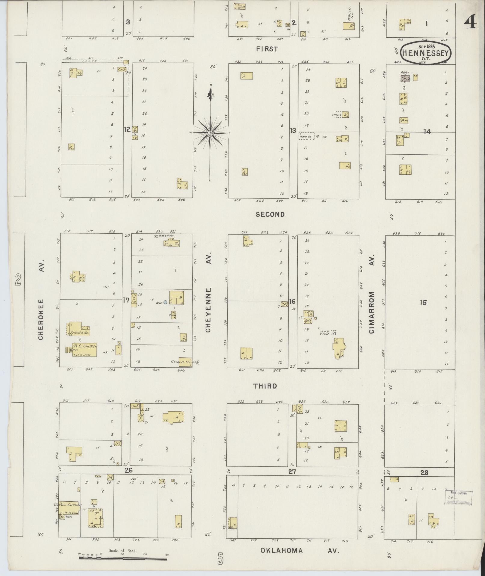 Sanborn Fire Insurance Map from Hennessey, Kingfisher County, Oklahoma (1895), Sheet #0004 - Complete Map Set gallery image, historic Sanborn map, vintage wall art, Oklahoma Oklahoma