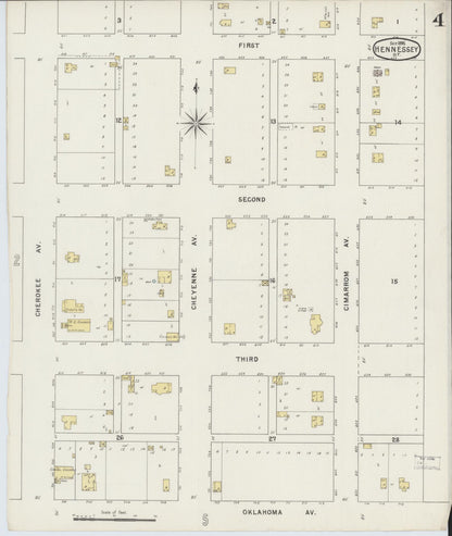 Sanborn Fire Insurance Map from Hennessey, Kingfisher County, Oklahoma (1895), Sheet #0004 - Complete Map Set gallery image, historic Sanborn map, vintage wall art, Oklahoma Oklahoma