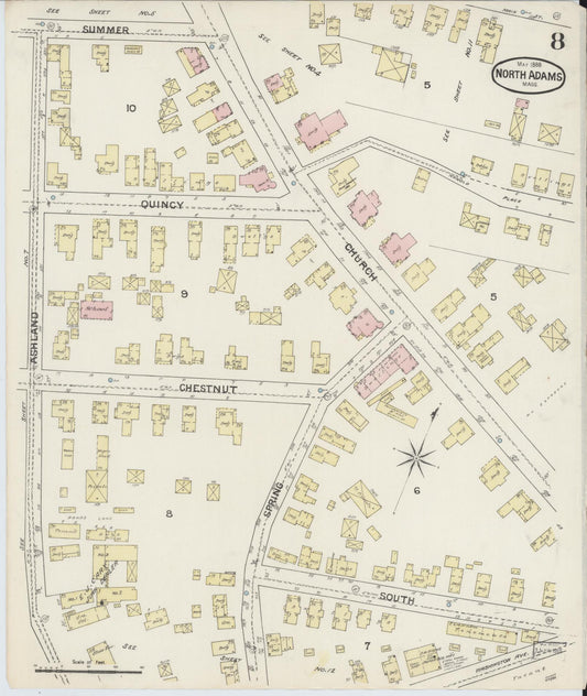 Sanborn Fire Insurance Map from North Adams, Berkshire County, Massachusetts (1888), Sheet #0008 - Historic Sanborn Fire Insurance Map Print, vintage old map wall art, antique decor, genealogy gift, Massachusetts Massachusetts map