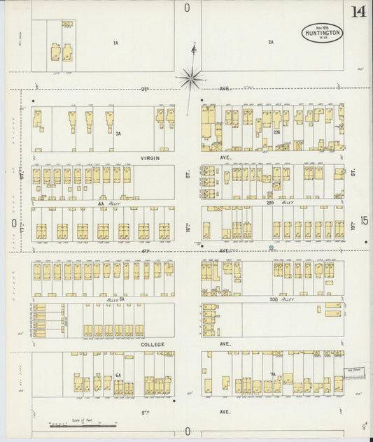 Sanborn Fire Insurance Map from Huntington, Cabell County, West Virginia (1898), Sheet #0014 - Historic Sanborn Fire Insurance Map Print, vintage old map wall art, antique decor, genealogy gift, West Virginia West Virginia map