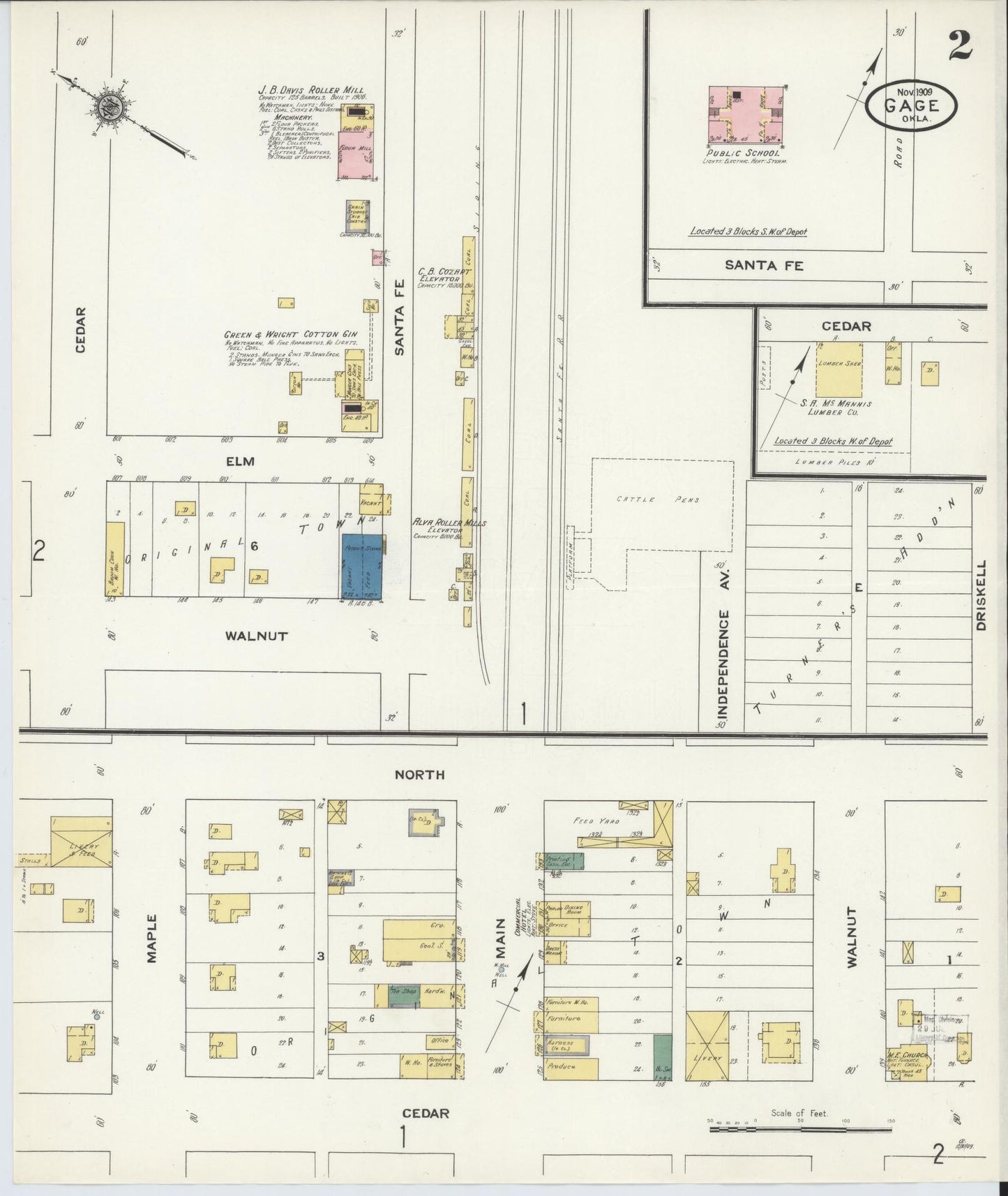 Sanborn Fire Insurance Map from Gage, Ellis County, Oklahoma (1909), Sheet #0002 - Historic Sanborn Fire Insurance Map Print, vintage old map wall art, antique decor, genealogy gift, Oklahoma Oklahoma map