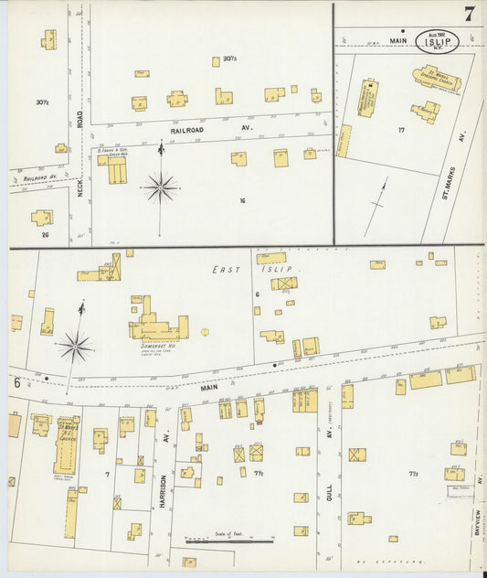 Sanborn Fire Insurance Map from Islip, Suffolk County, New York (1902), Sheet #0007 - Historic Sanborn Fire Insurance Map Print, vintage old map wall art, antique decor, genealogy gift, New York New York map