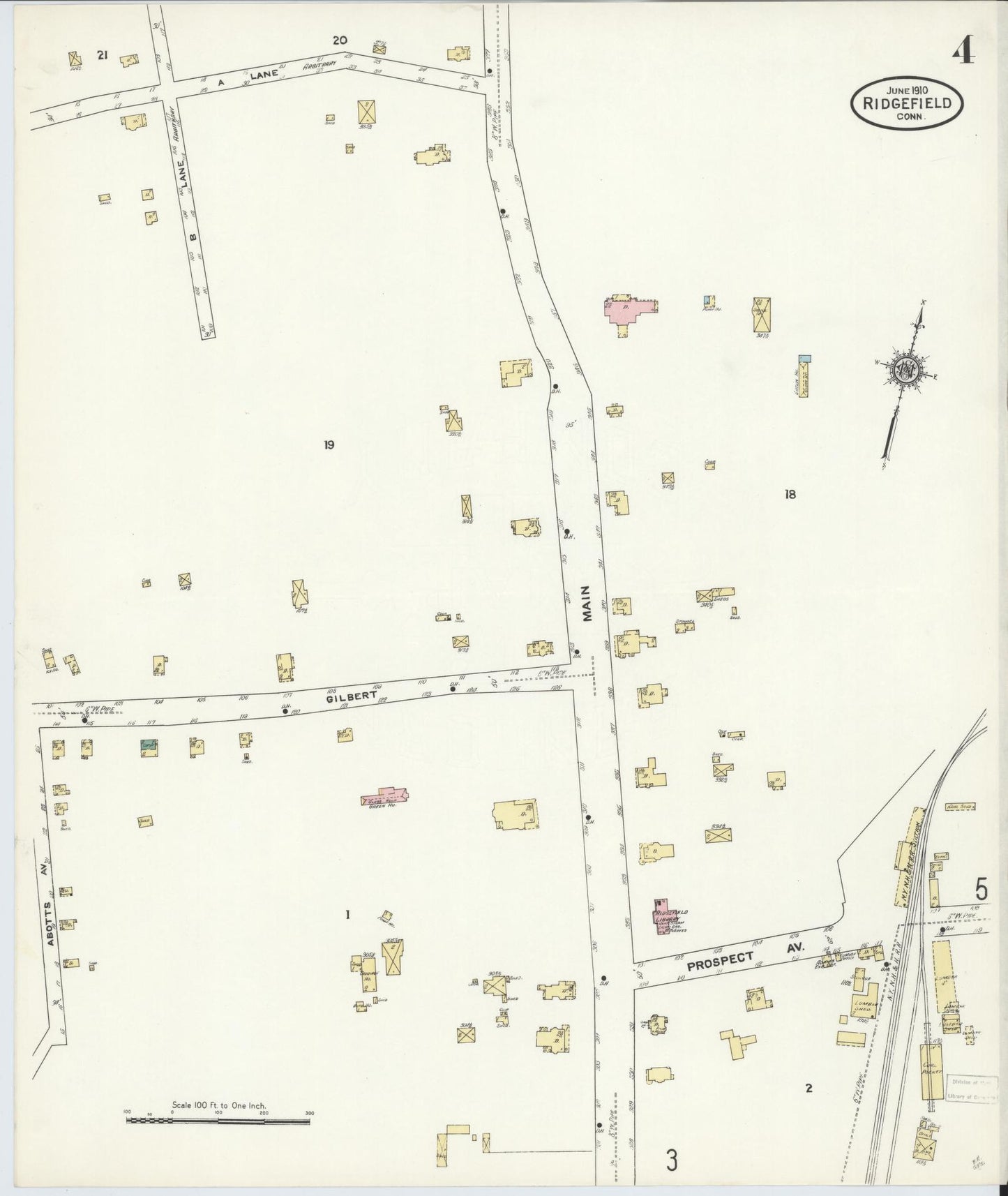 Sanborn Fire Insurance Map from Ridgefield, Fairfield County, Connecticut (1910), Sheet #0004 - Complete Map Set gallery image, historic Sanborn map, vintage wall art, Connecticut Connecticut