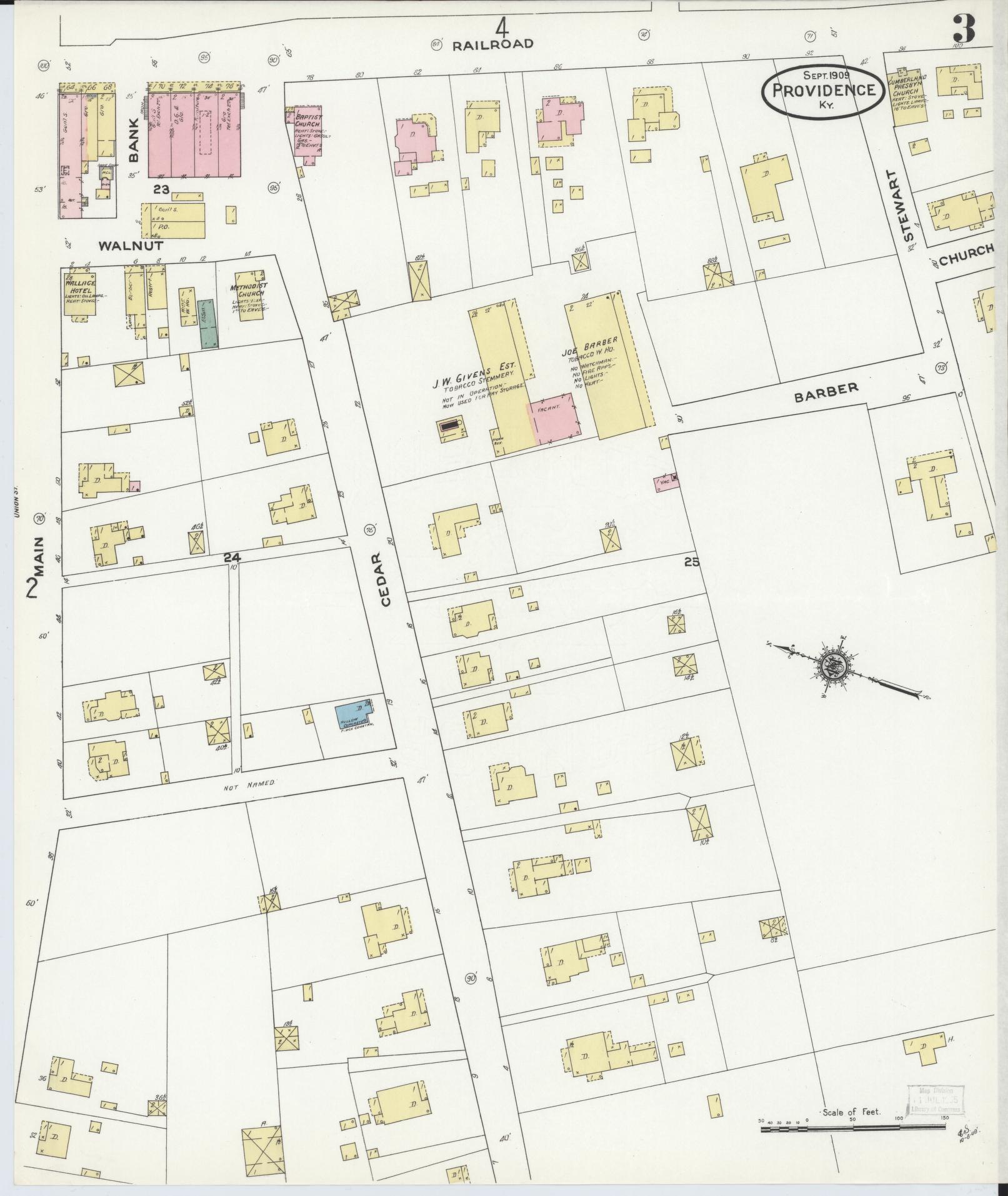 Sanborn Fire Insurance Map from Providence, Webster County, Kentucky (1909), Sheet #0003 - Complete Map Set gallery image, historic Sanborn map, vintage wall art, Kentucky Kentucky