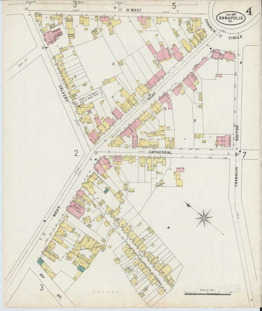 Sanborn Fire Insurance Map from Annapolis, Anne Arundel County, Maryland (1897), Sheet #0004 - Historic Sanborn Fire Insurance Map Print, vintage old map wall art, antique decor, genealogy gift, Maryland Maryland map
