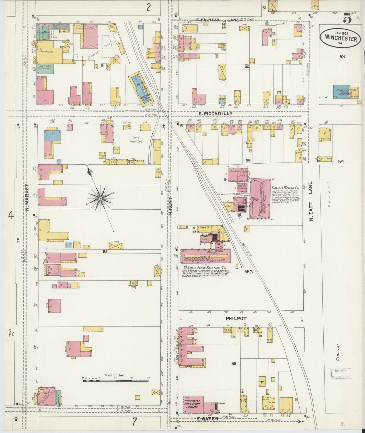 Sanborn Fire Insurance Map from Winchester, Independent Cities, Virginia (1903), Sheet #0005 - Complete Map Set gallery image, historic Sanborn map, vintage wall art, Virginia Virginia