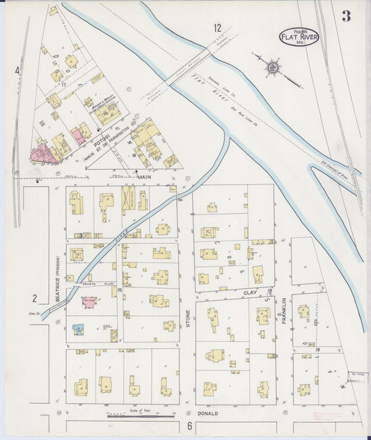 Sanborn Fire Insurance Map from Flat River, Saint Francois County, Missouri (1915), Sheet #0003 - Historic Sanborn Fire Insurance Map Print, vintage old map wall art, antique decor, genealogy gift, Missouri Missouri map