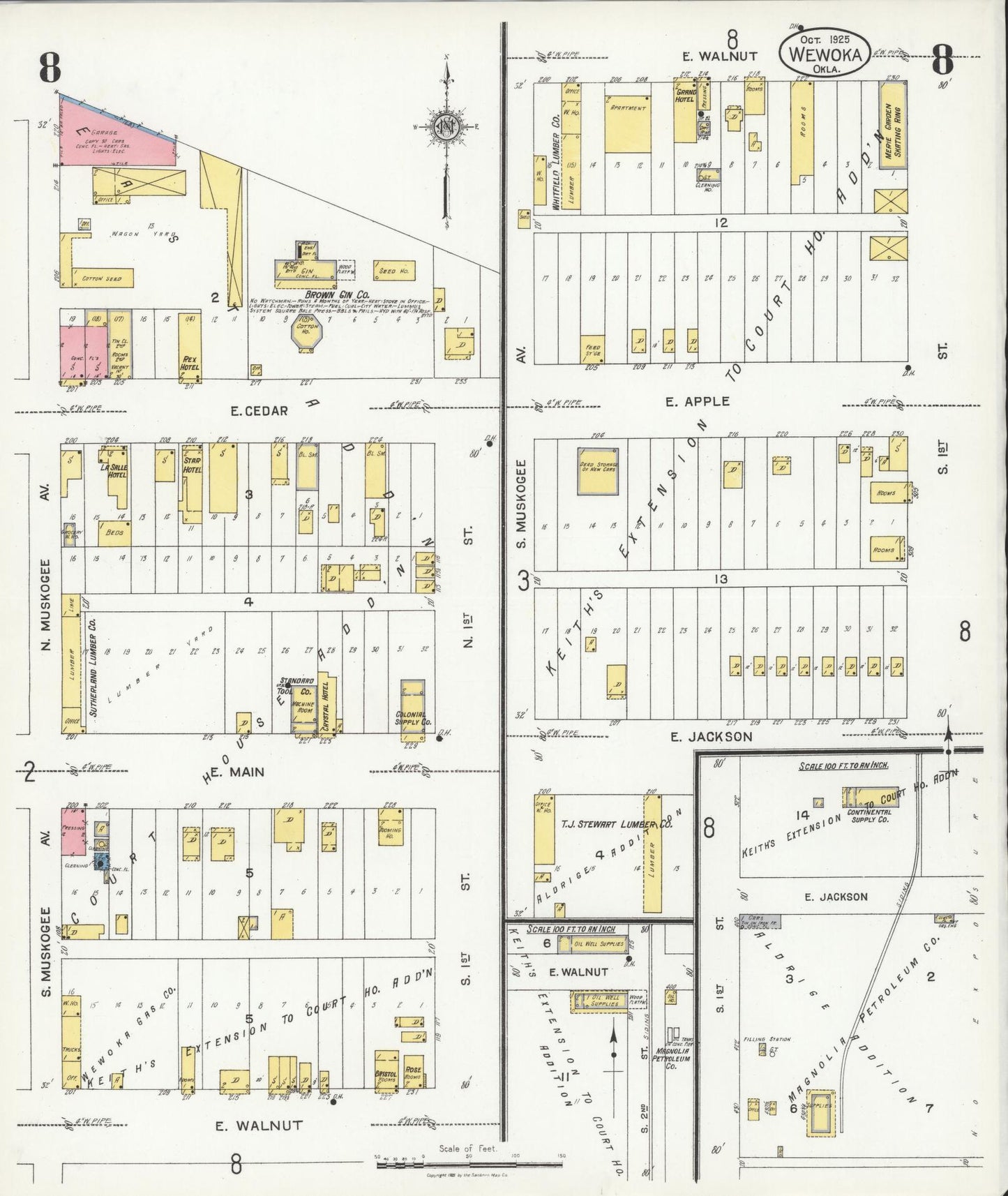 Sanborn Fire Insurance Map from Wewoka, Seminole County, Oklahoma (1925), Sheet #0008 - Complete Map Set gallery image, historic Sanborn map, vintage wall art, Oklahoma Oklahoma