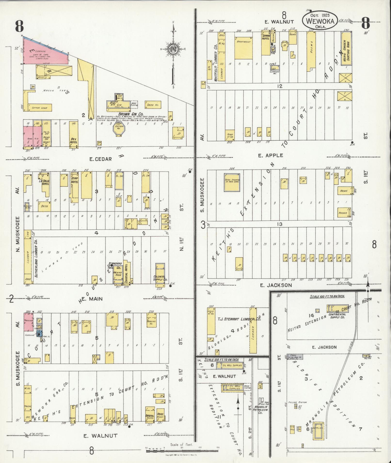Sanborn Fire Insurance Map from Wewoka, Seminole County, Oklahoma (1925), Sheet #0008 - Complete Map Set gallery image, historic Sanborn map, vintage wall art, Oklahoma Oklahoma