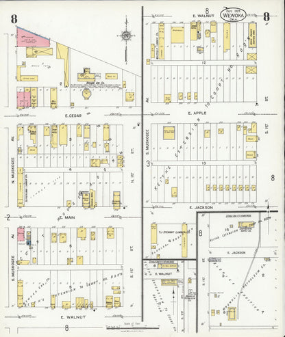 Sanborn Fire Insurance Map from Wewoka, Seminole County, Oklahoma (1925), Sheet #0008 - Complete Map Set gallery image, historic Sanborn map, vintage wall art, Oklahoma Oklahoma