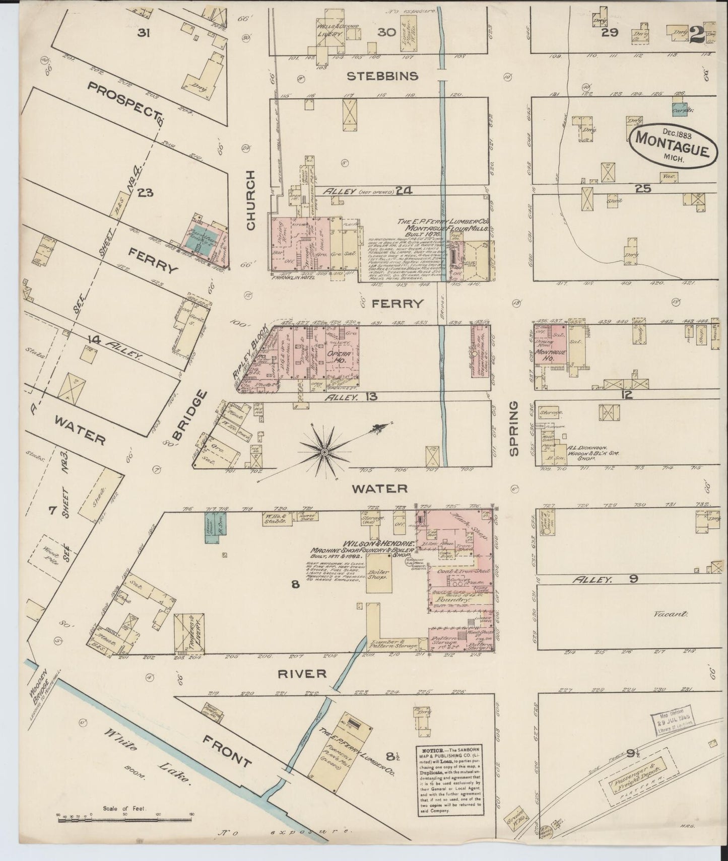 Sanborn Fire Insurance Map from Montague, Muskegon County, Michigan (1883), Sheet #0002 - Complete Map Set gallery image, historic Sanborn map, vintage wall art, Michigan Michigan