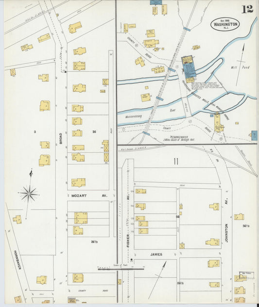Sanborn Fire Insurance Map from Washington, Warren County, New Jersey (1902), Sheet #0012 - Historic Sanborn Fire Insurance Map Print, vintage old map wall art, antique decor, genealogy gift, New Jersey New Jersey map