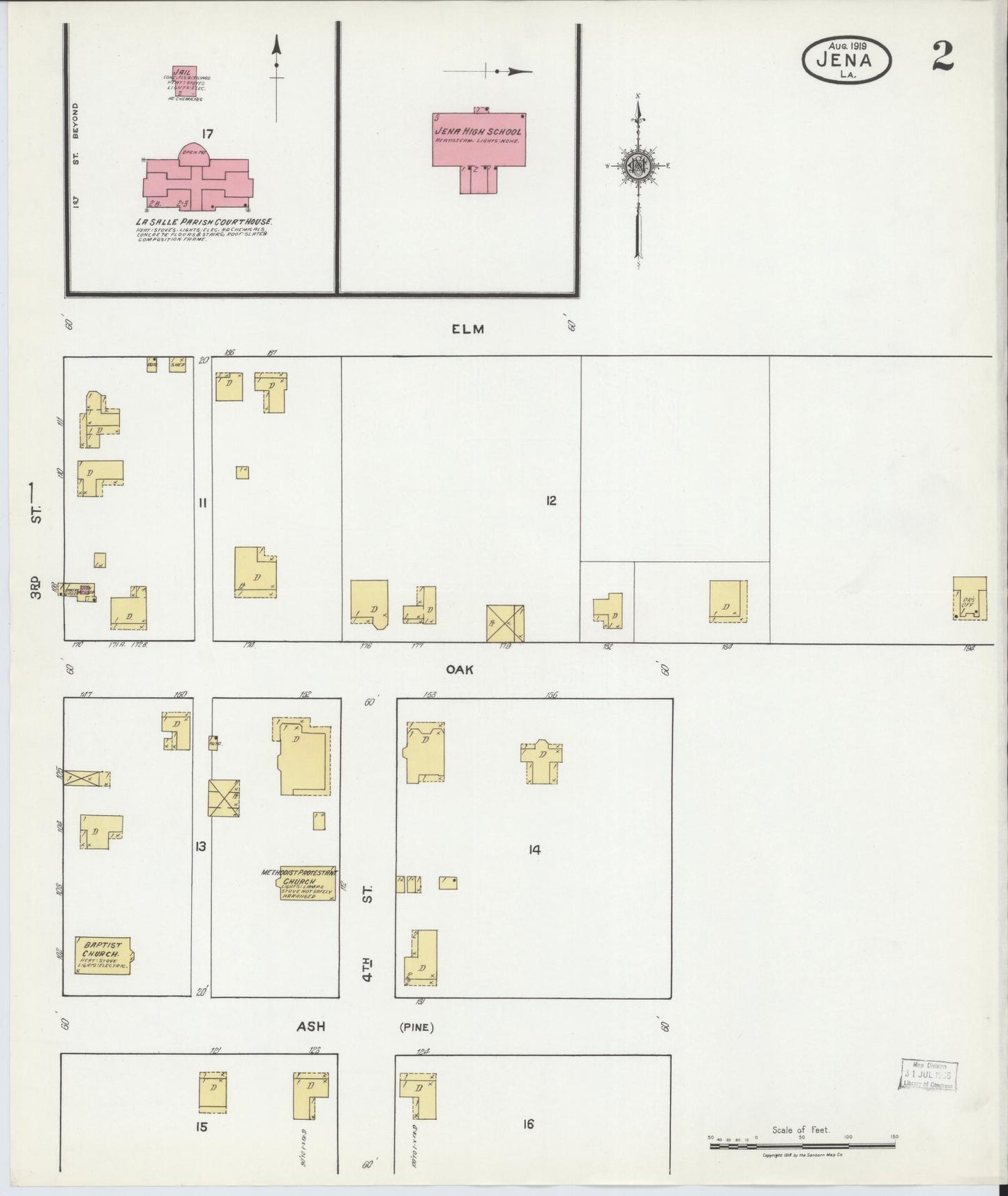 Sanborn Fire Insurance Map from Jena, La Salle Parish, Louisiana (1919), Sheet #0002 - Complete Map Set gallery image, historic Sanborn map, vintage wall art, Louisiana Louisiana