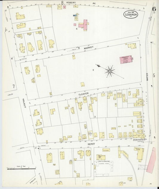 Sanborn Fire Insurance Map from Lebanon, Marion County, Kentucky (1908), Sheet #0006 - Historic Sanborn Fire Insurance Map Print, vintage old map wall art, antique decor, genealogy gift, Kentucky Kentucky map