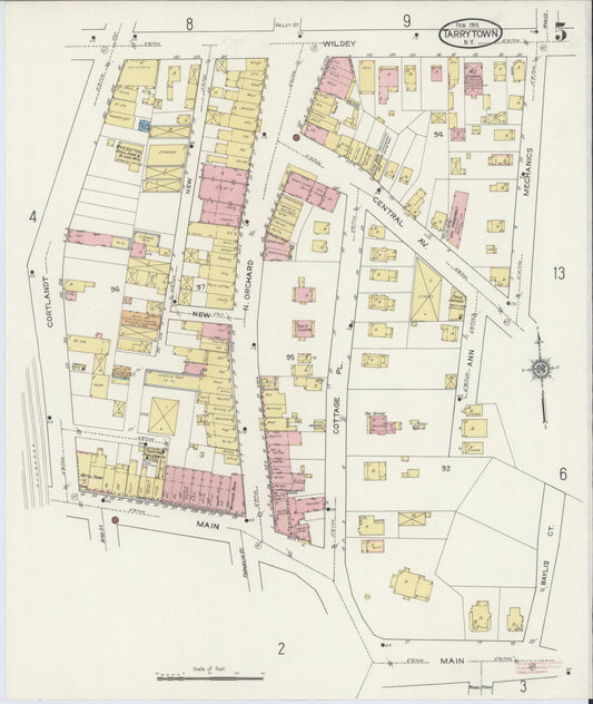 Sanborn Fire Insurance Map from Tarrytown, Westchester County, New York (1915), Sheet #0005 - Historic Sanborn Fire Insurance Map Print, vintage old map wall art, antique decor, genealogy gift, New York New York map