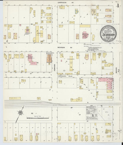 Sanborn Fire Insurance Map from Dearborn, Wayne County, Michigan (1912), Sheet #0001 - Complete Map Set gallery image, historic Sanborn map, vintage wall art, Michigan Michigan