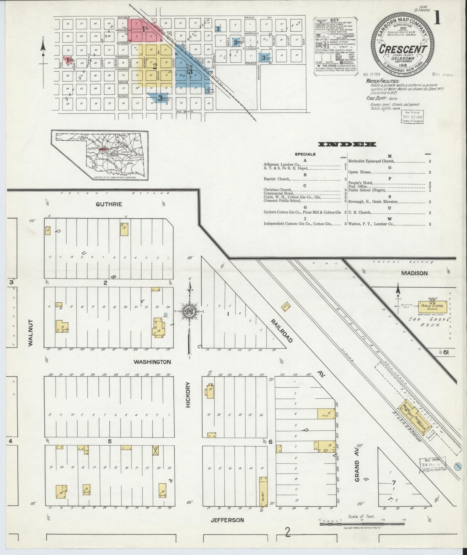 Sanborn Fire Insurance Map from Crescent, Logan County, Oklahoma (1918), Sheet #0001 - Complete Map Set gallery image, historic Sanborn map, vintage wall art, Oklahoma Oklahoma