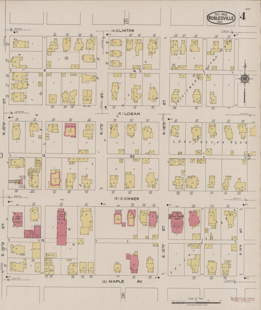 Sanborn Fire Insurance Map from Noblesville, Hamilton County, Indiana (1922), Sheet #0004 - Historic Sanborn Fire Insurance Map Print, vintage old map wall art, antique decor, genealogy gift, Indiana Indiana map