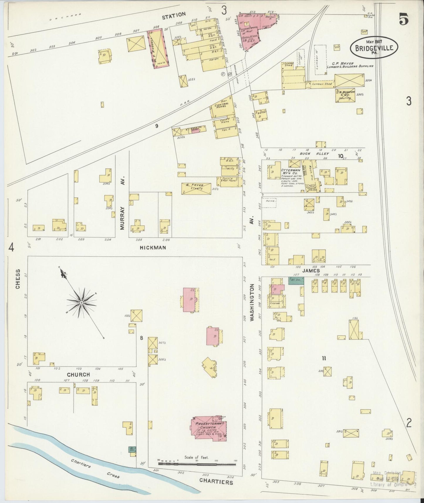 Sanborn Fire Insurance Map from Bridgeville, Allegheny County, Pennsylvania (1907), Sheet #0005 - Historic Sanborn Fire Insurance Map Print, vintage old map wall art, antique decor, genealogy gift, Pennsylvania Pennsylvania map