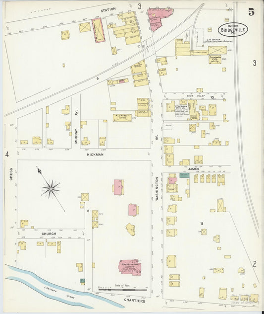 Sanborn Fire Insurance Map from Bridgeville, Allegheny County, Pennsylvania (1907), Sheet #0005 - Historic Sanborn Fire Insurance Map Print, vintage old map wall art, antique decor, genealogy gift, Pennsylvania Pennsylvania map