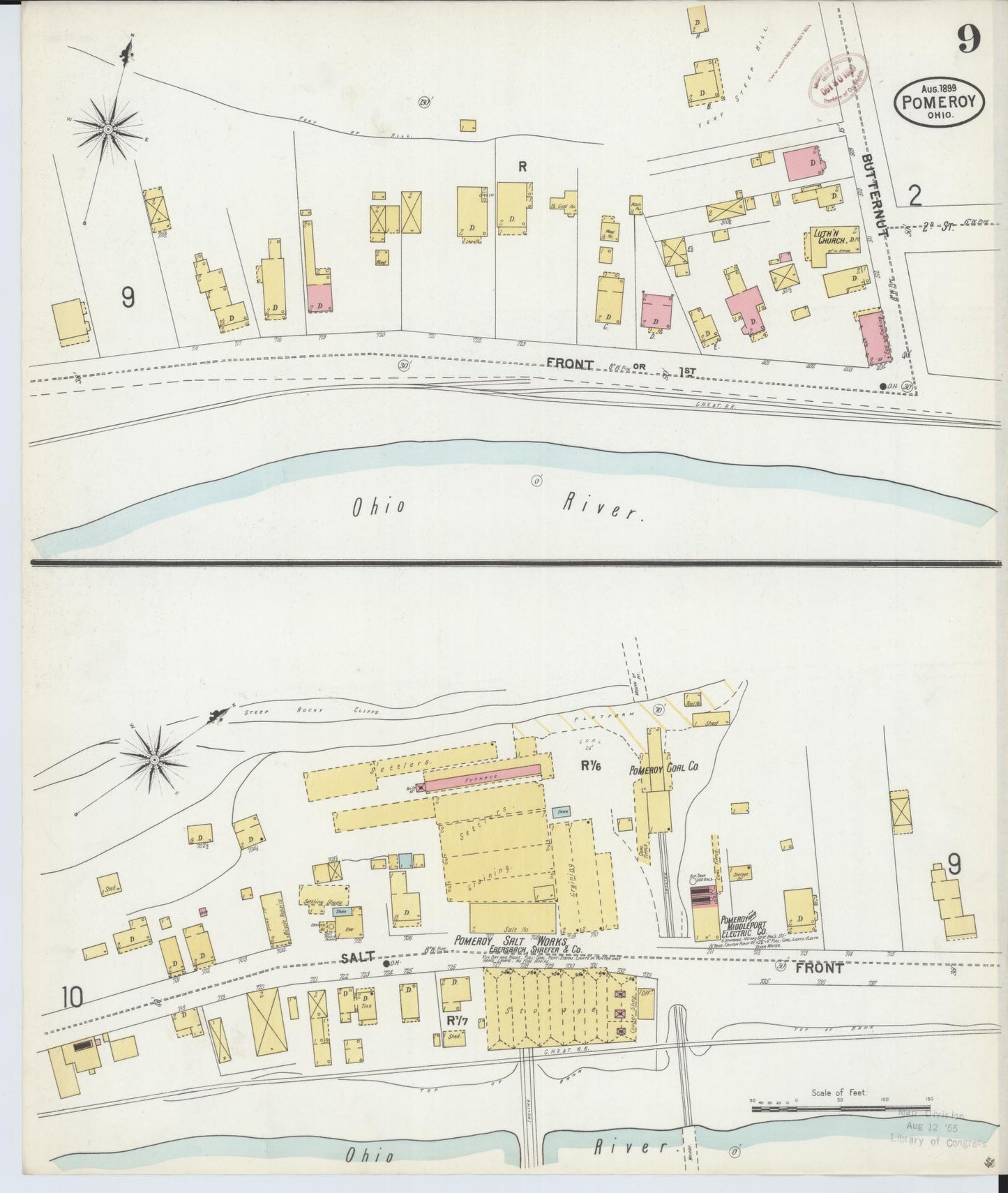 Sanborn Fire Insurance Map from Pomeroy, Meigs County, Ohio (1899), Sheet #0009 - Complete Map Set gallery image, historic Sanborn map, vintage wall art, Ohio Ohio