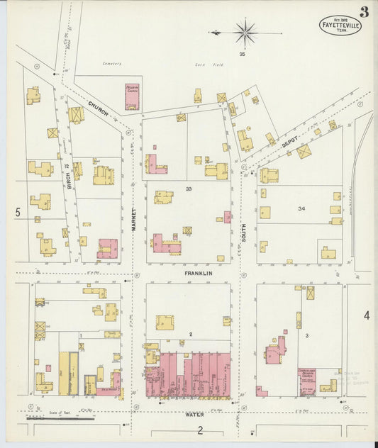 Sanborn Fire Insurance Map from Fayetteville, Lincoln County, Tennessee (1902), Sheet #0003 - Historic Sanborn Fire Insurance Map Print, vintage old map wall art, antique decor, genealogy gift, Tennessee Tennessee map