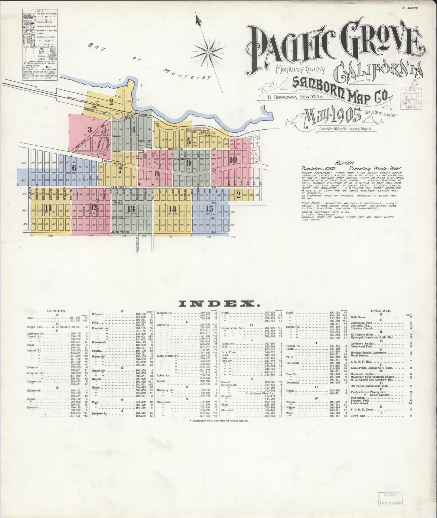 Sanborn Fire Insurance Map from Pacific Grove, Monterey County, California (1905), Sheet #0001 - Complete Map Set gallery image, historic Sanborn map, vintage wall art, California California