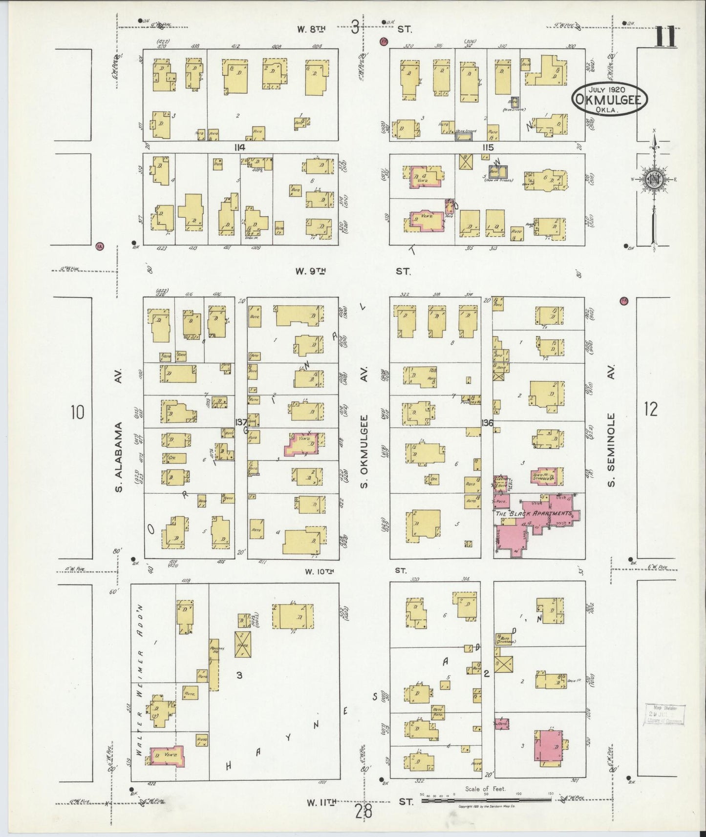 Sanborn Fire Insurance Map from Okmulgee, Okmulgee County, Oklahoma (1920), Sheet #0011 - Complete Map Set gallery image, historic Sanborn map, vintage wall art, Oklahoma Oklahoma