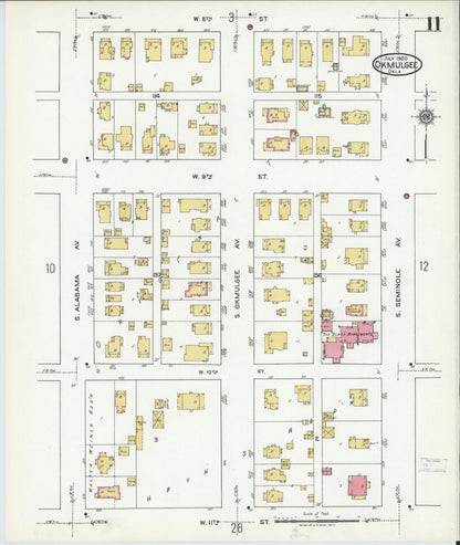 Sanborn Fire Insurance Map from Okmulgee, Okmulgee County, Oklahoma (1920), Sheet #0011 - Complete Map Set gallery image, historic Sanborn map, vintage wall art, Oklahoma Oklahoma