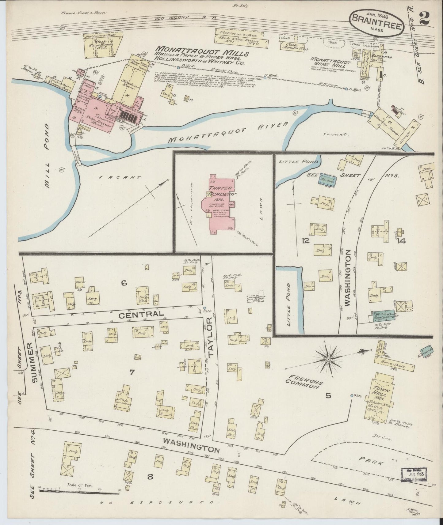 Sanborn Fire Insurance Map from Braintree, Norfolk County, Massachusetts (1886), Sheet #0002 - Complete Map Set gallery image, historic Sanborn map, vintage wall art, Massachusetts Massachusetts